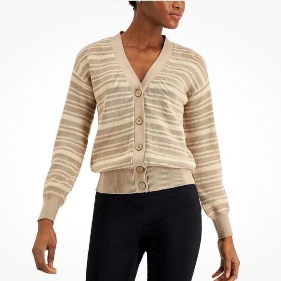 Alfani Striped Button-Front Cardigan, MultiColor, Size L Westcoast - Picture 1 of 6